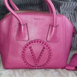Valentino Pink Satchel with Textured Leather and Logo